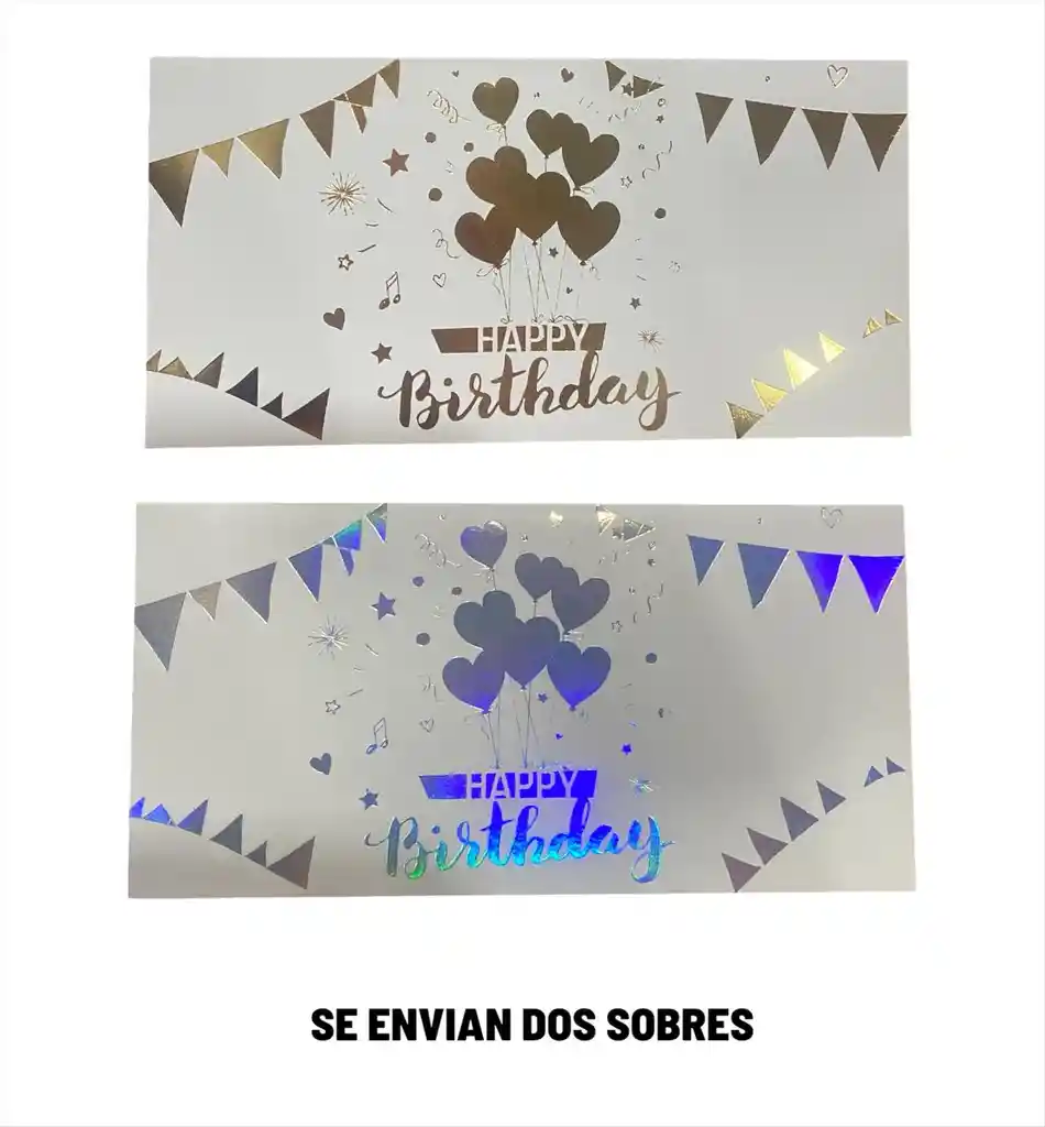 Lluvia De Sobres Happy Birthday Con Estampado Metalizado Dorado Y Plateado X 2 Unidades