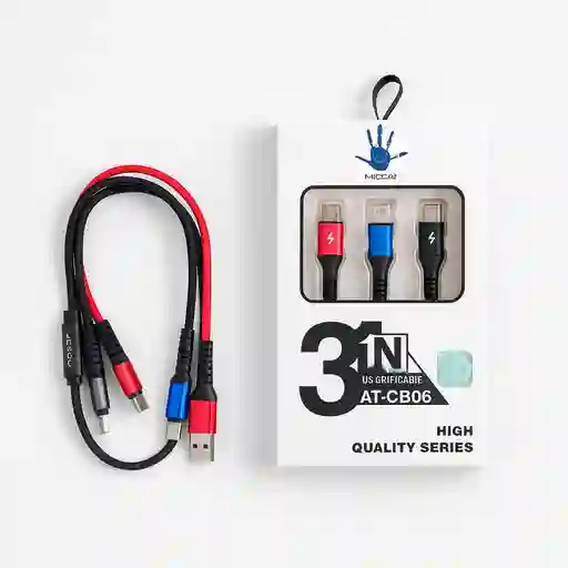 Cable Pulpo American Carga Rápida De 3.4a 3 Salidas V8, Tipo C Y Lightning