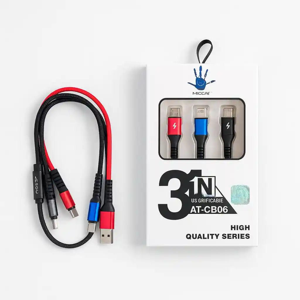 Cable Pulpo American Carga Rápida De 3.4a 3 Salidas V8, Tipo C Y Lightning