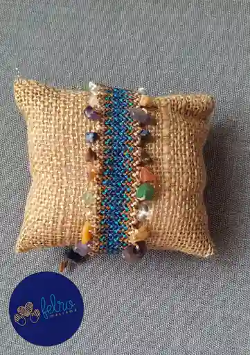 Pulsera Tejida En Macramé Camino Del Inca- Olas De Miel Con Piedras, Ideas Para Regalar, Hecho A Mano