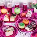 10 Platos Torta 10 Vasos Metalizados Desechables Fiesta Fucsia