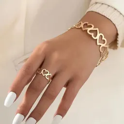 Set Pulsera + Anillo Corazon Dorado