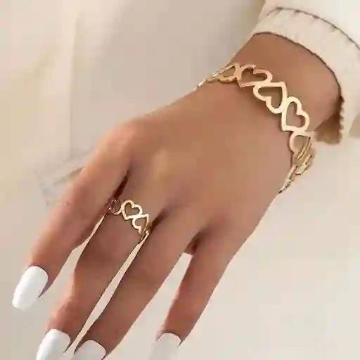 Set Pulsera + Anillo Corazon Dorado