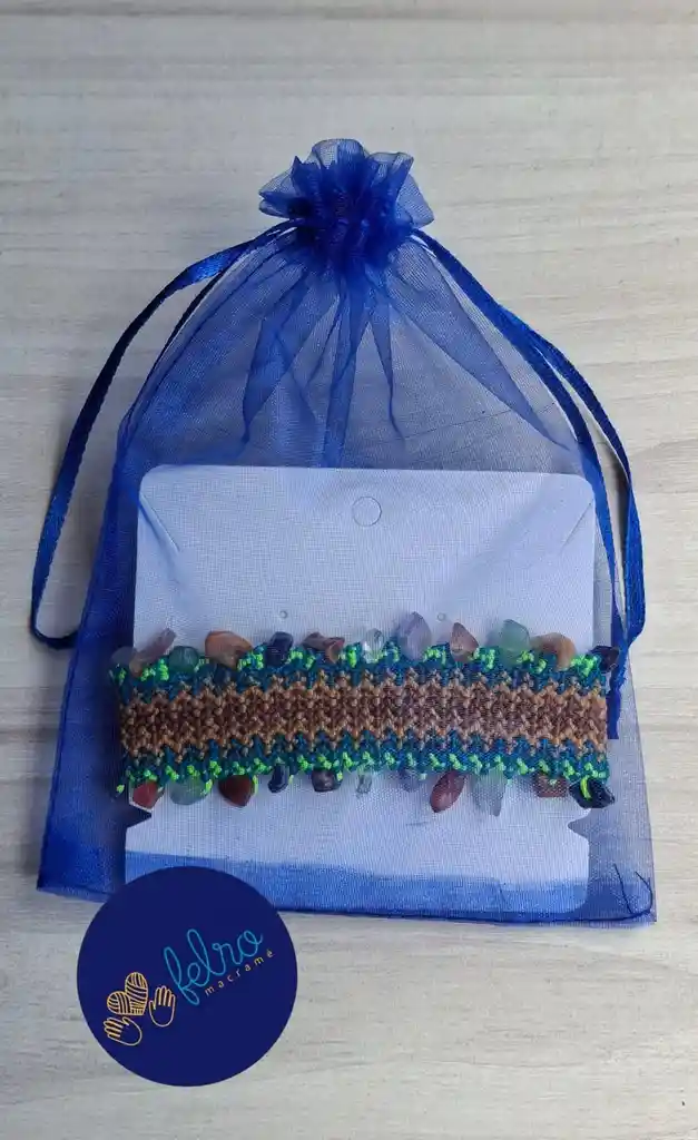 Pulsera Tejida En Macramé Camino Del Inca- Bosque Encendido Con Piedras Naturales, Ideas Para Regalar, Hecho A Mano