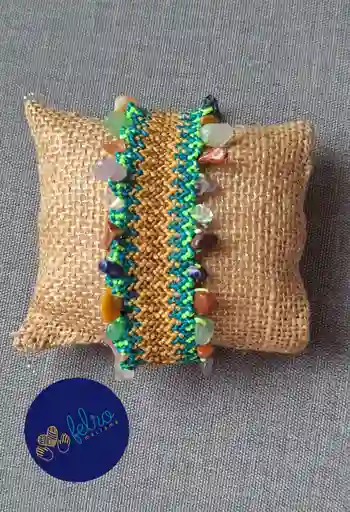 Pulsera Tejida En Macramé Camino Del Inca- Bosque Encendido Con Piedras Naturales, Ideas Para Regalar, Hecho A Mano