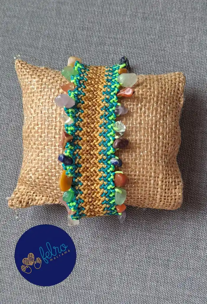 Pulsera Tejida En Macramé Camino Del Inca- Bosque Encendido Con Piedras Naturales, Ideas Para Regalar, Hecho A Mano
