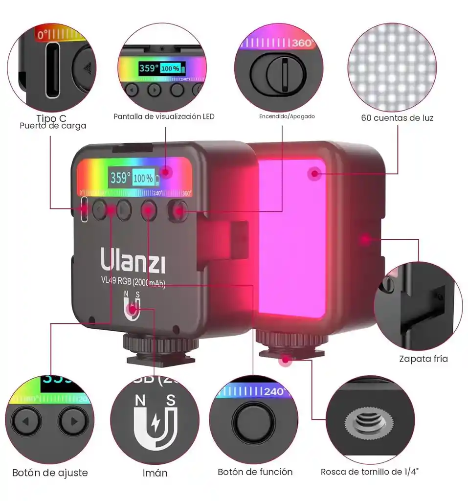 Luz Led Para Video Portátil Ulanzi Rgb