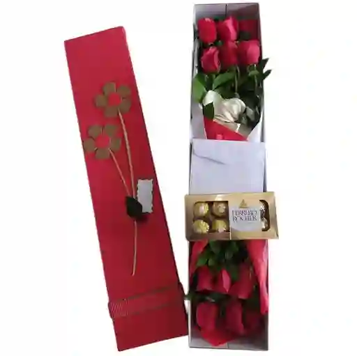 Caja 12 Rosas Con Chocolates