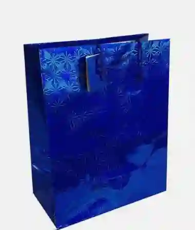 Bolsa De Regalo Metalizada Primavera Holograma Azul Talla L medida 32 Cm Alto * 26 Cm Ancho