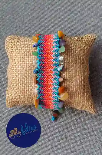 Pulsera Tejida En Macramé Camino Del Inca- Rosa Del Cielo Con Piedras Naturales, Ideas Para Regalar, Hecho A Mano
