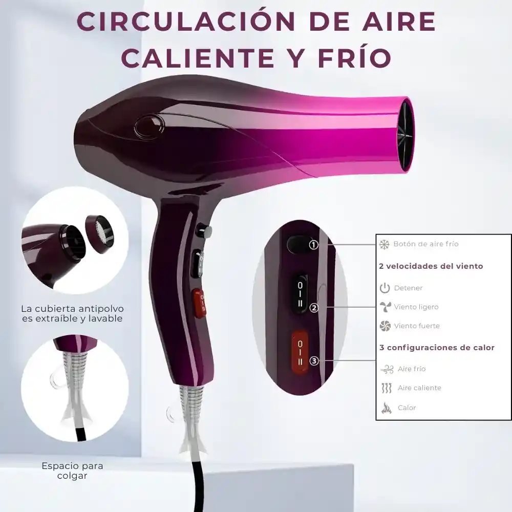 Secador Cabello Profesional 4000w Difusor Caliente Frío