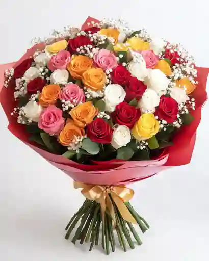 Ramo Fiesta De Colores – 50 Rosas Multicolor