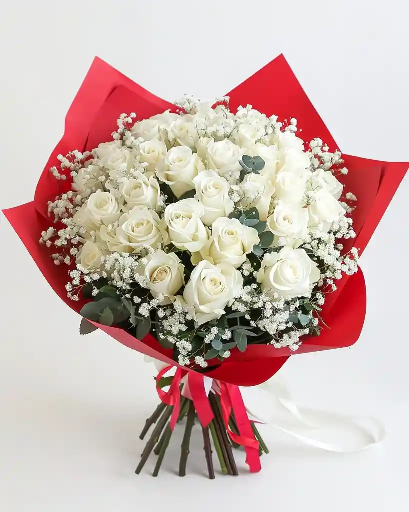 Ramo Premium De Rosas Blancas – Pureza Profunda (50 Tallos)