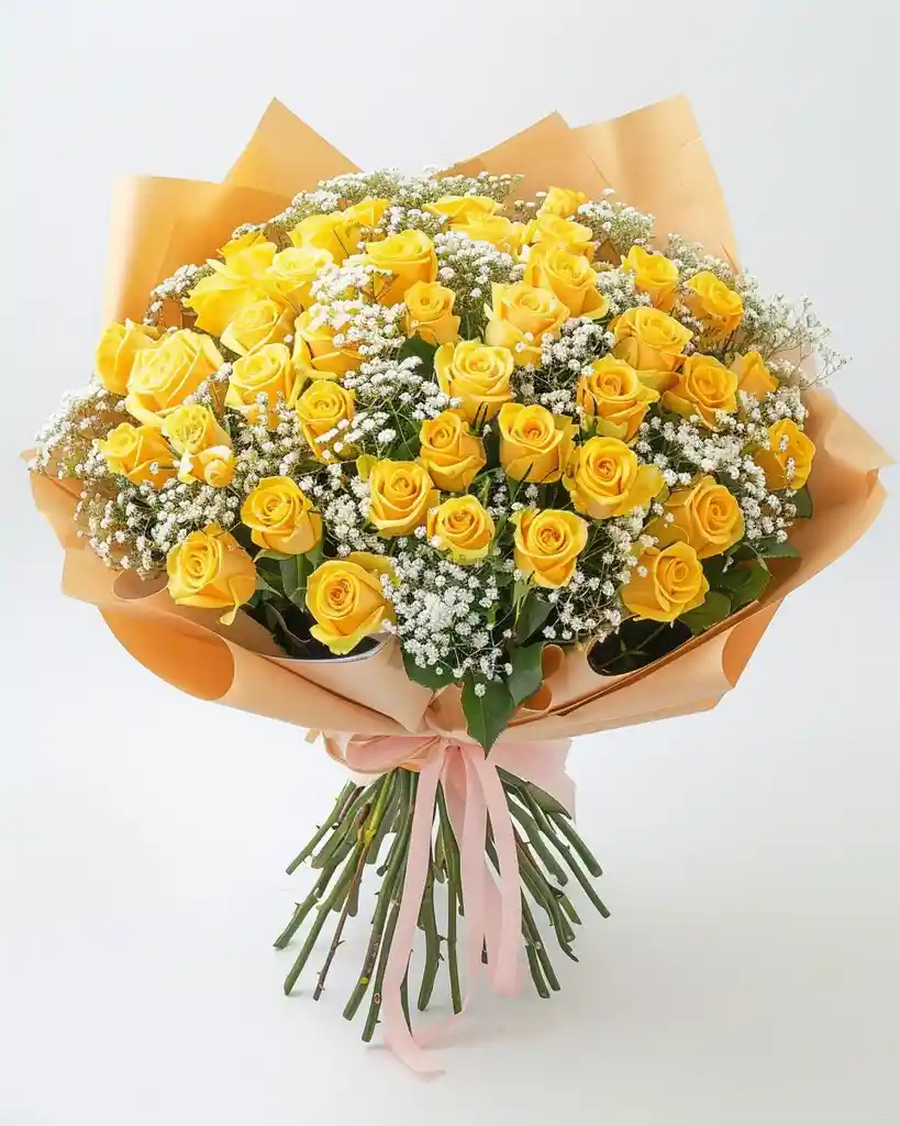 Ramo Dorado De 50 Rosas Amarillas – Luz Y Vida