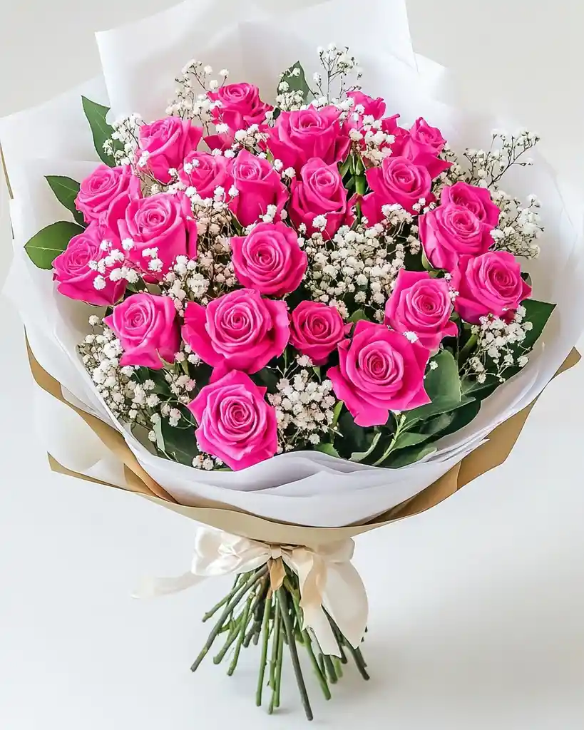 Ramo Impacto Rosado Oscuro – 25 Rosas Con Estilo