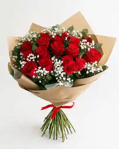 Ramo Elegante De Rosas Rojas Y Gypso – Promesa De Amor (25 Tallos)