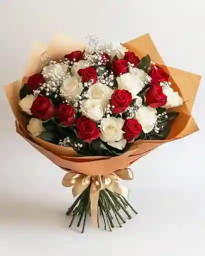 Ramo Unión Perfecta – 25 Rosas Rojas Y Blancas