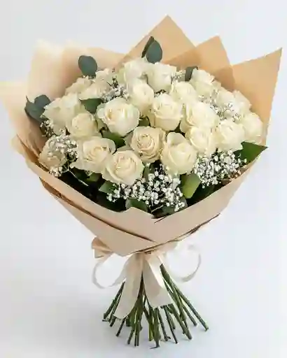 Ramo Sereno De Rosas Blancas – Belleza Y Ternura (25 Tallos)