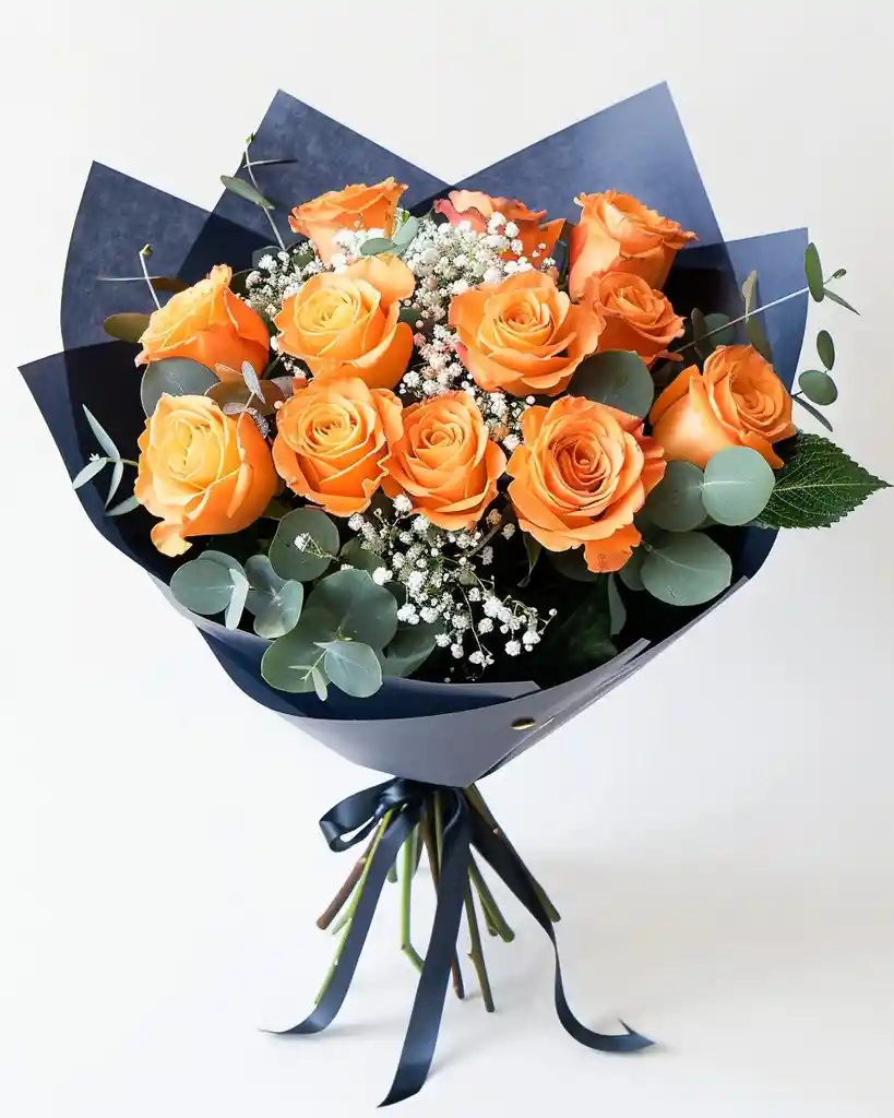 Ramo Cálido De Rosas Naranjas – Detalle Vital (12 Tallos)