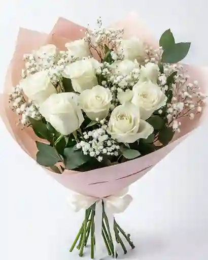 Ramo Puro De 12 Rosas Blancas – Paz Y Elegancia Natural
