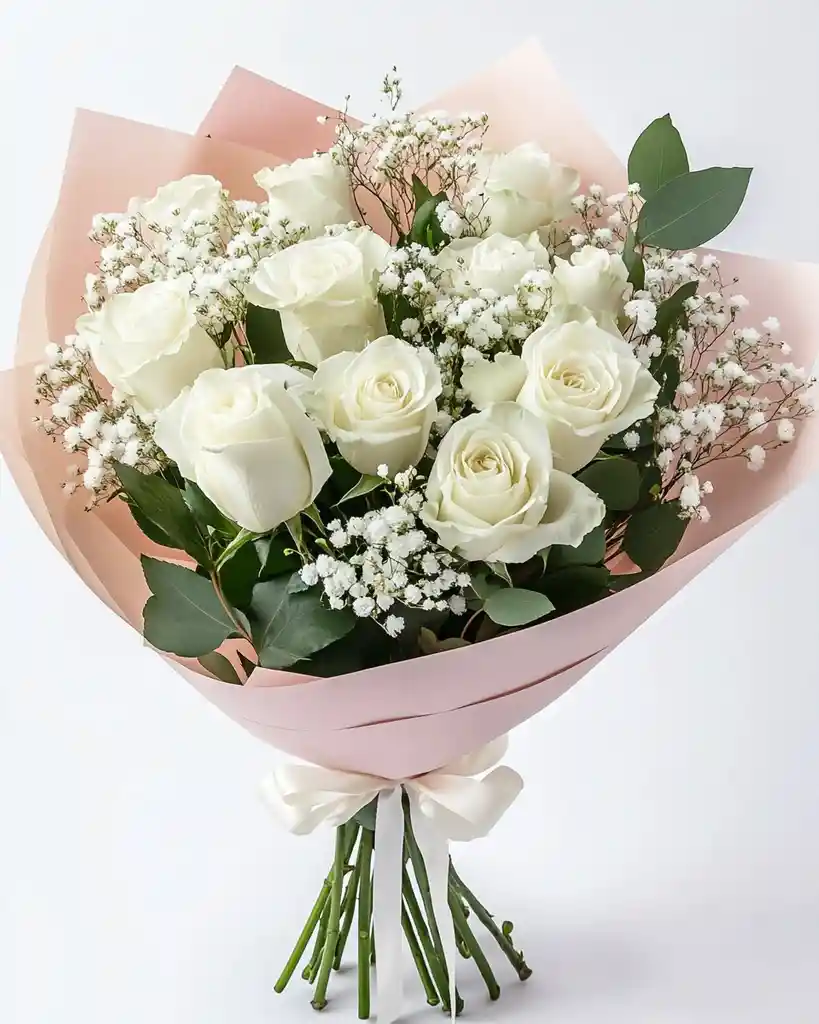 Ramo Puro De 12 Rosas Blancas – Paz Y Elegancia Natural
