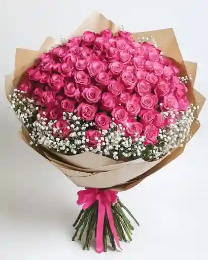 Ramo Rosa Profundo – 100 Tallos Con Gypso Y Ruscus
