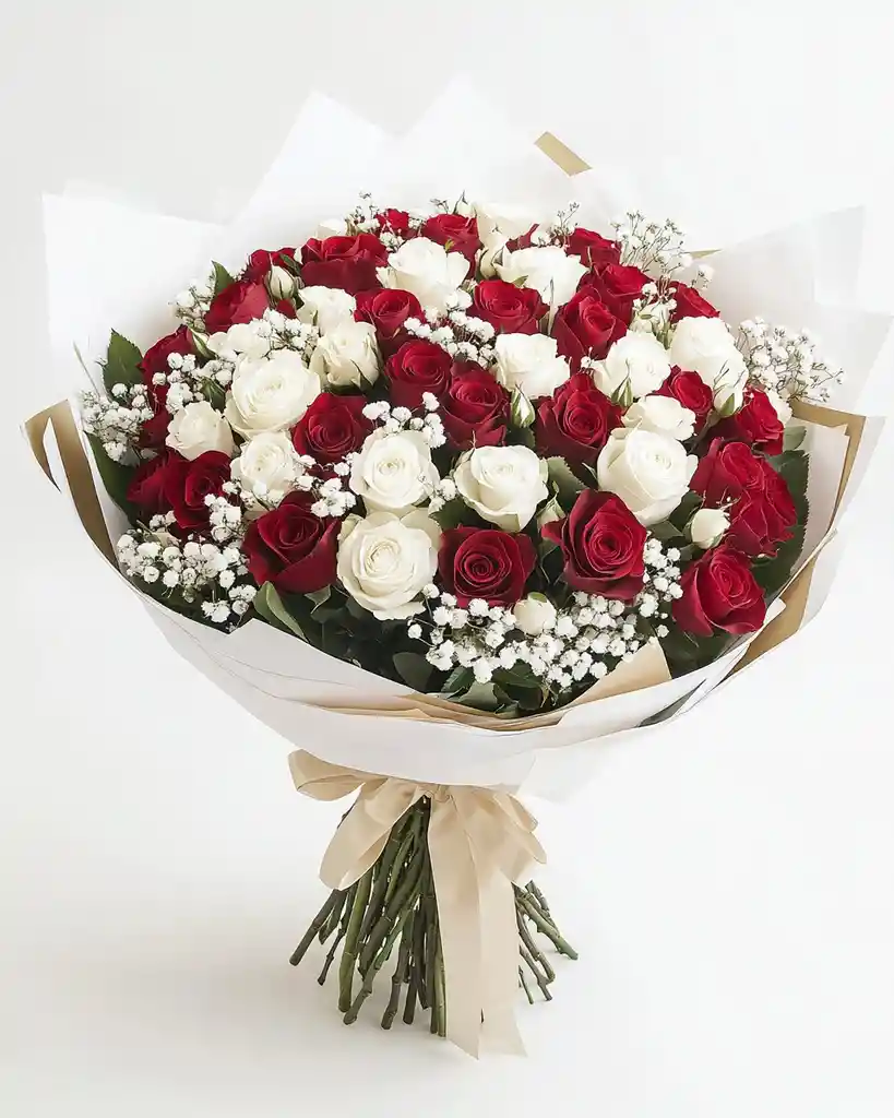 Ramo Símbolo De Amor Total – 100 Rosas Rojas Y Blancas