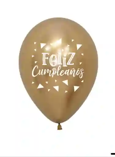 Bomba R12 Dorada Féliz Cumpleaños Triángulos