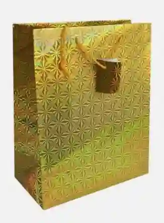 Bolsa De Regalo Metalizada Primavera Holograma Dorado Jumbo Medida 33 Cm Alto * 45 Cm Ancho