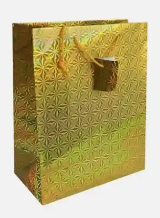 Bolsa De Regalo Metalizada Primavera Holograma Dorado Jumbo Medida 33 Cm Alto * 45 Cm Ancho