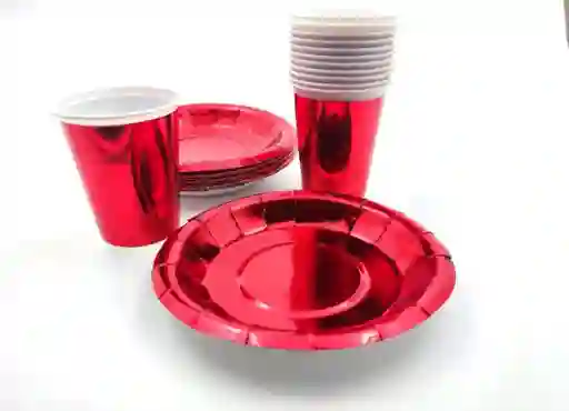 Platos Y Vasos Sutiles Metalizados X10 Ideal Para Fiestas