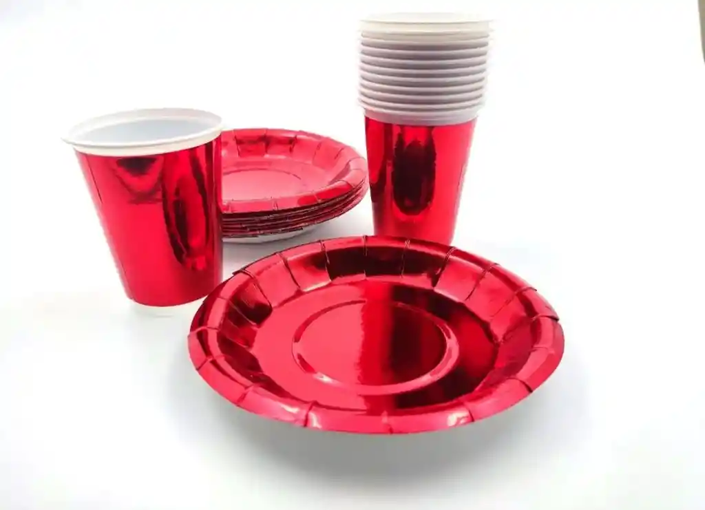 Platos Y Vasos Sutiles Metalizados X10 Ideal Para Fiestas