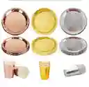 Platos Y Vasos Sutiles Metalizados X10 Ideal Para Fiestas