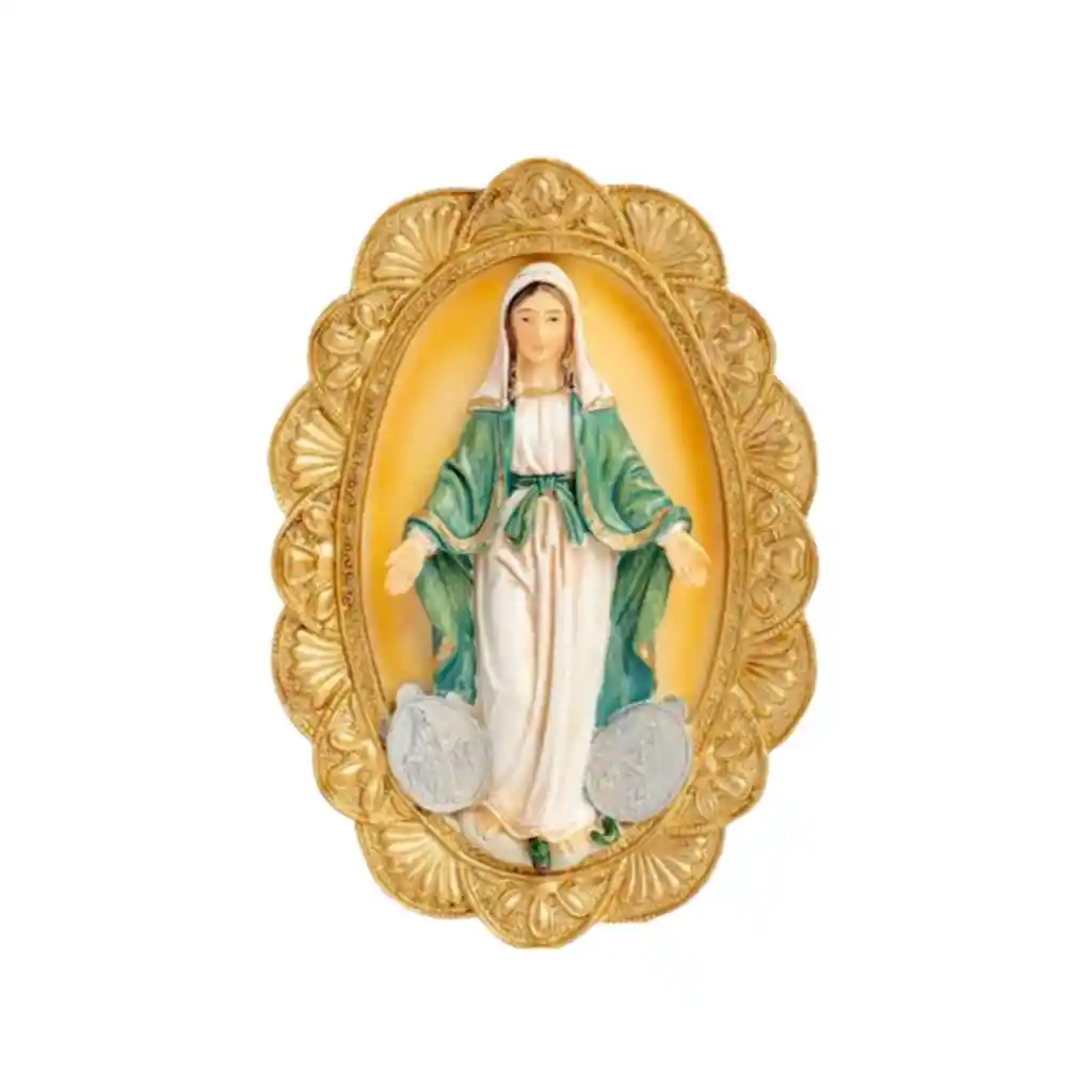 Figura Religiosa Placa Virgen De La Medalla Milagrosa 15cm Porcelana Italiana Firenzi
