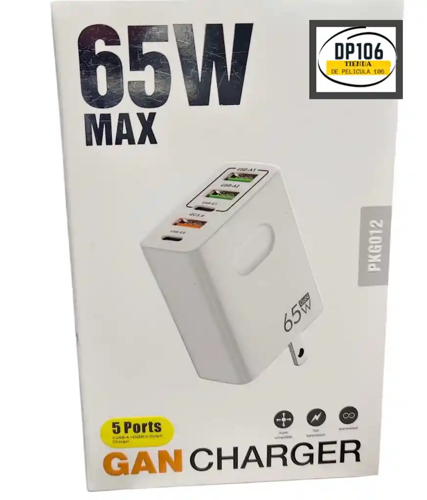 Cargador 65w 5 Puertos Carga Rapida Gan Charger
