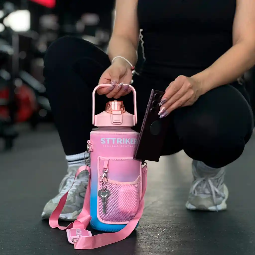 Termo Sttriker 2l Agua Bolso + Funda Maleta Motivacional Rosa