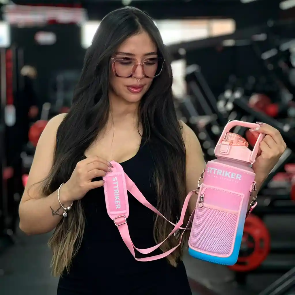 Termo Sttriker 2l Agua Bolso + Funda Maleta Motivacional Rosa
