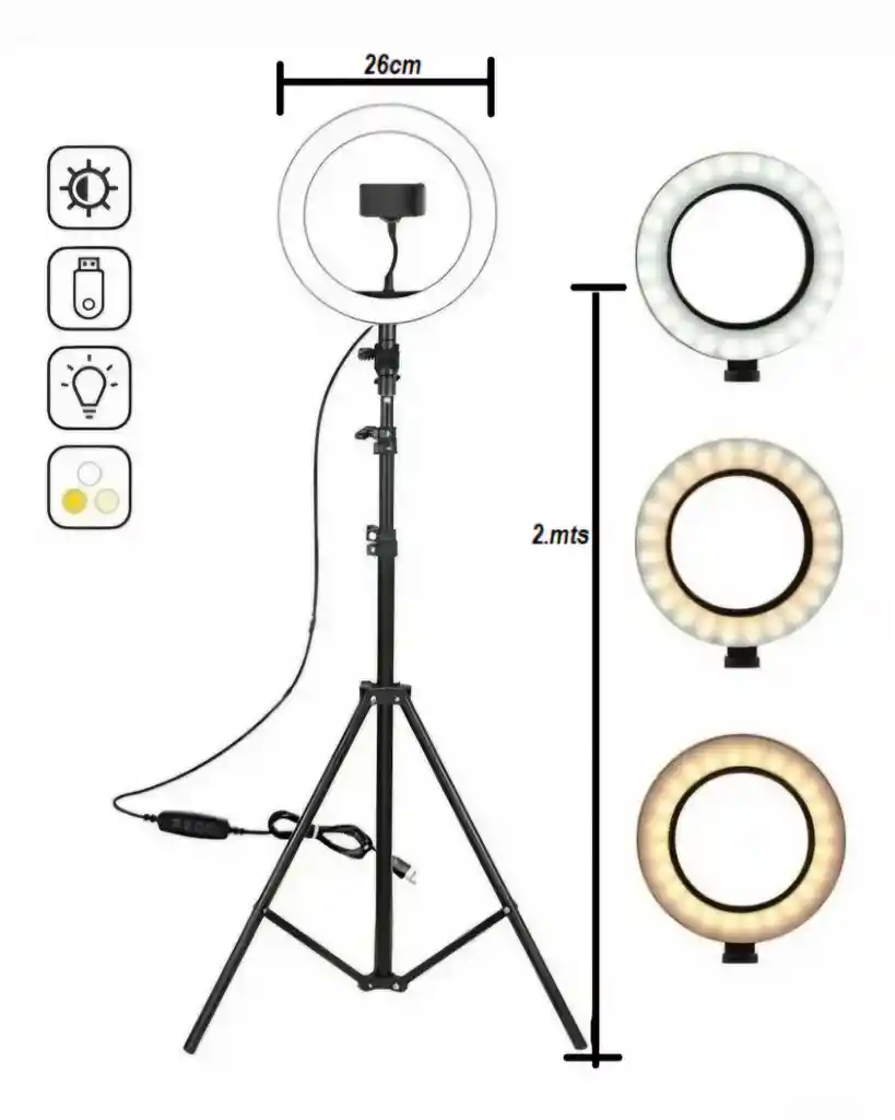 Aro De Luz Rgb 26 Cm Profesional + tripode