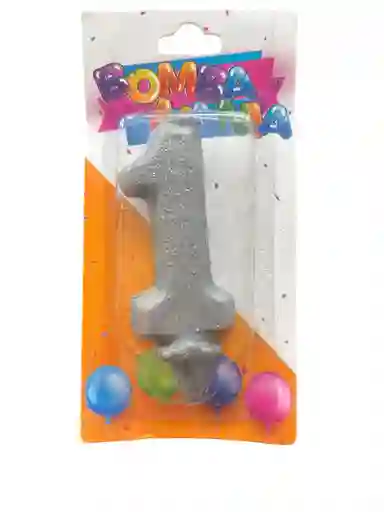 Vela Para Torta De Cumpleaños Diseño Numero Uno Color Plateado