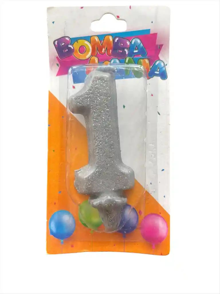 Vela Para Torta De Cumpleaños Diseño Numero Uno Color Plateado