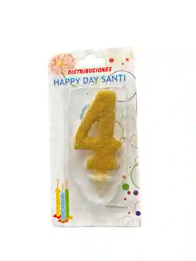 Vela Para Torta De Cumpleaños Diseño Numero Cuatro Color Dorado