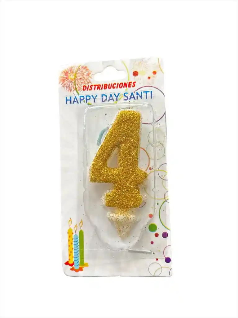 Vela Para Torta De Cumpleaños Diseño Numero Cuatro Color Dorado