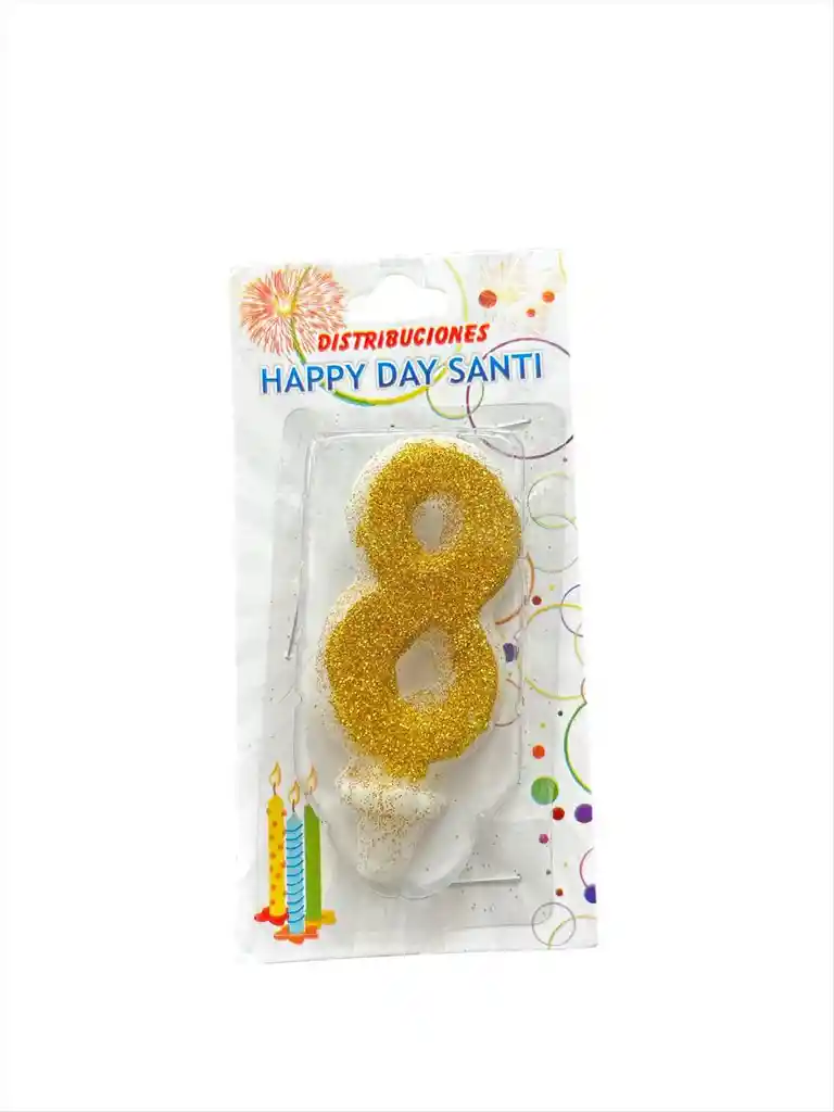 Vela Para Torta De Cumpleaños Diseño Numero Ocho Color Dorado