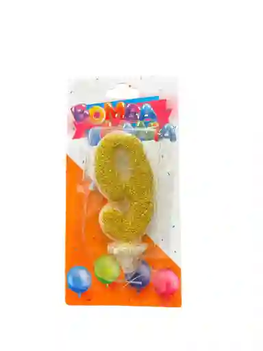 Vela Para Torta De Cumpleaños Diseño Numero Nueve Color Dorado