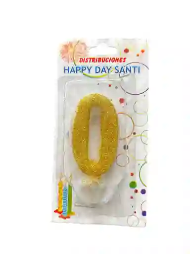 Vela Para Torta De Cumpleaños Diseño Numero Cero Color Dorado