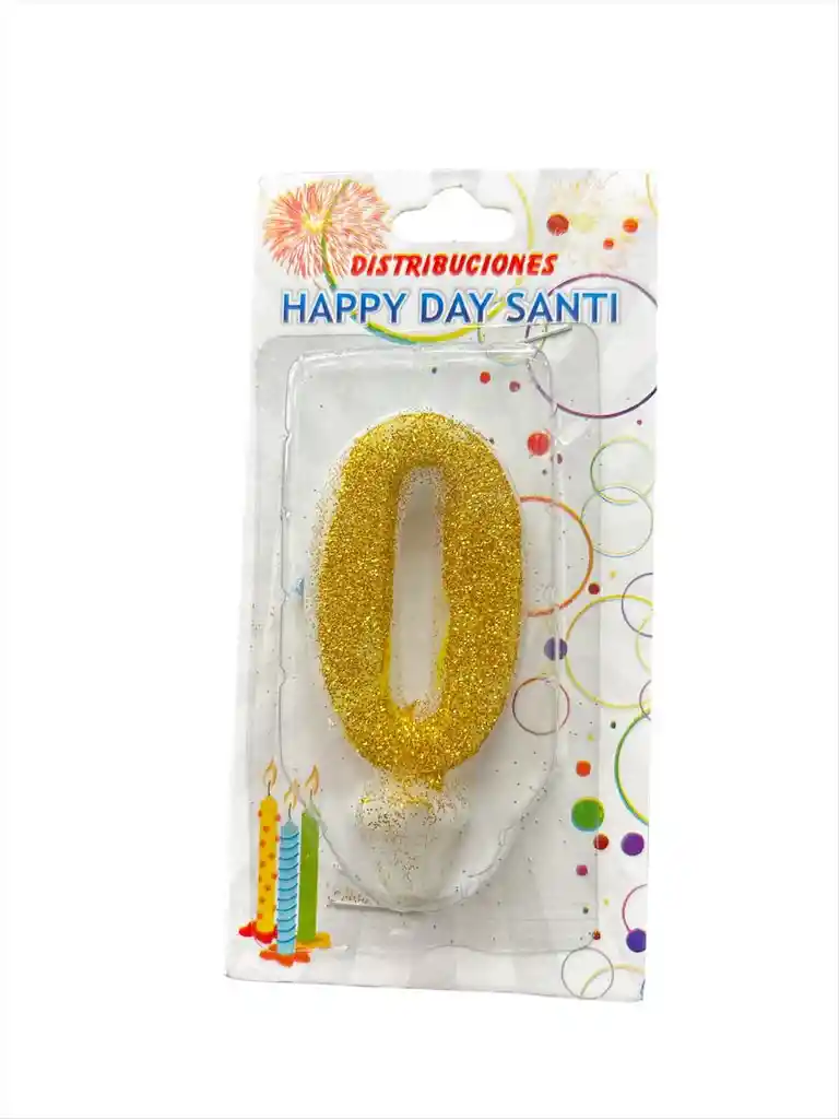 Vela Para Torta De Cumpleaños Diseño Numero Cero Color Dorado