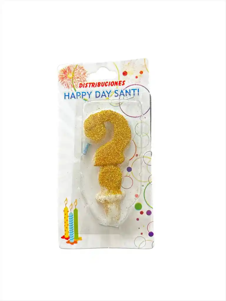 Vela Para Torta De Cumpleaños Diseño Signo De Interrogacion Color Dorado