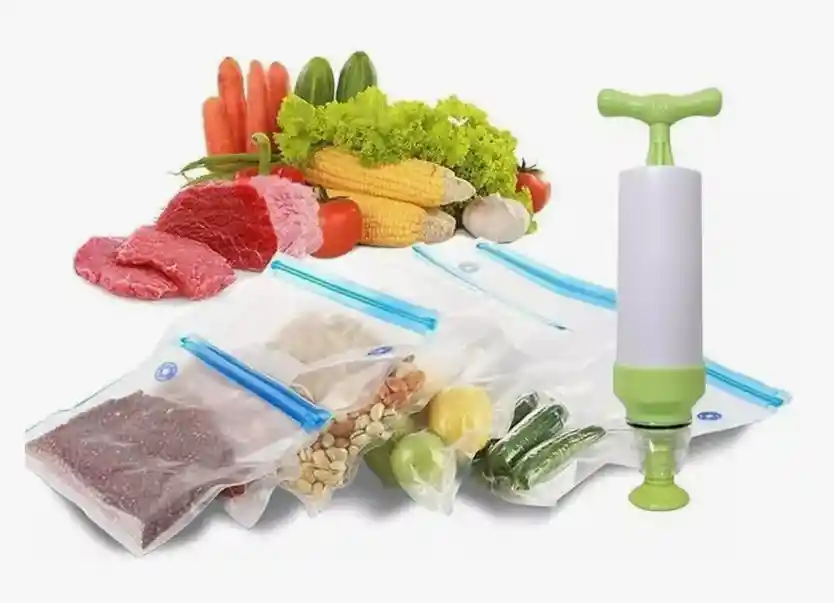 5 Bolsa Cierre Y Empaque Al Vacío Comida 21x22cm Mas 1 Bomba