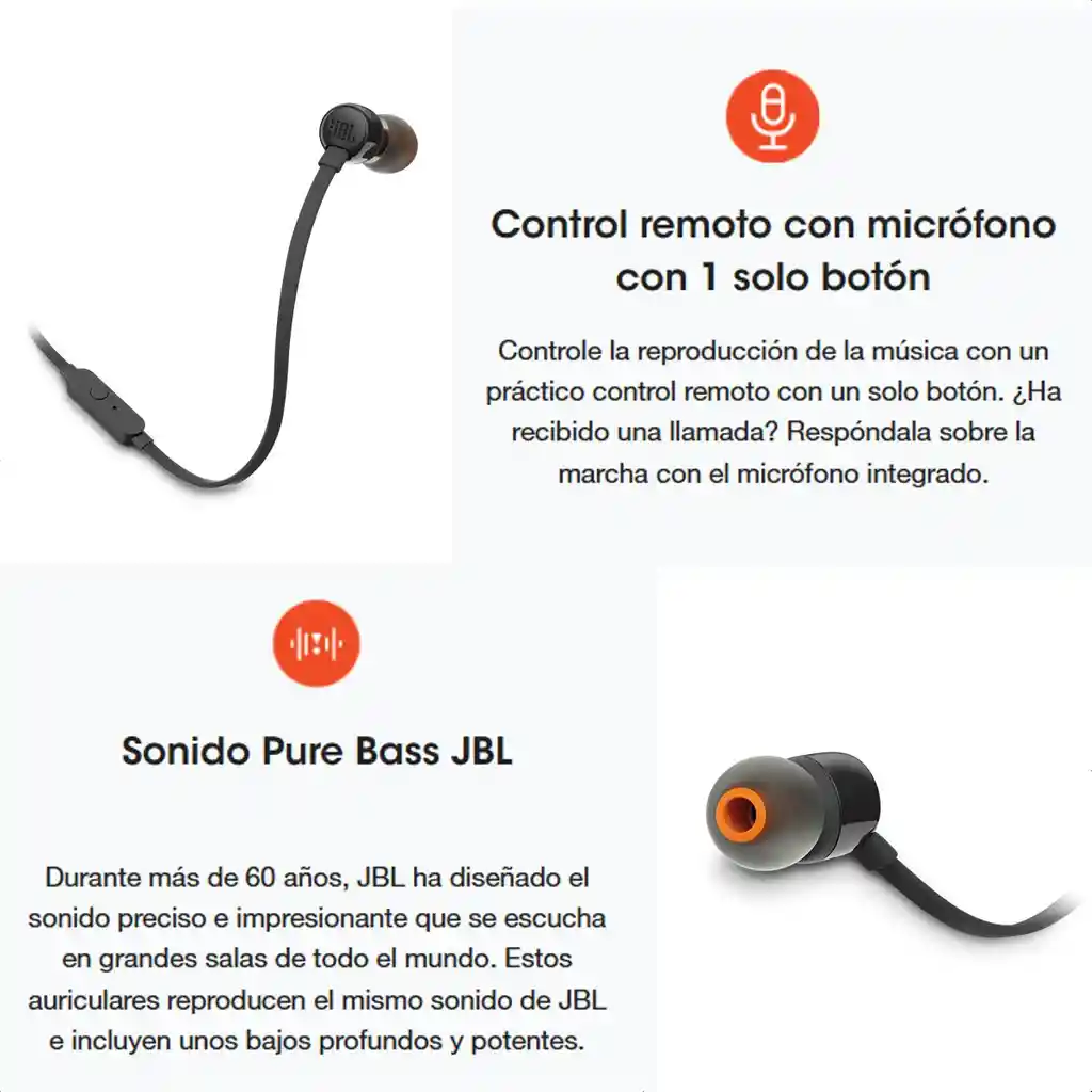 Auriculares 3.5mm Jbl Tune 110 Pure Bass, 100% Original, Black