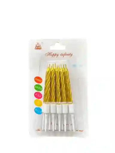Vela Para Torta De Cumpleaños Por 10 Unidades Color Dorado